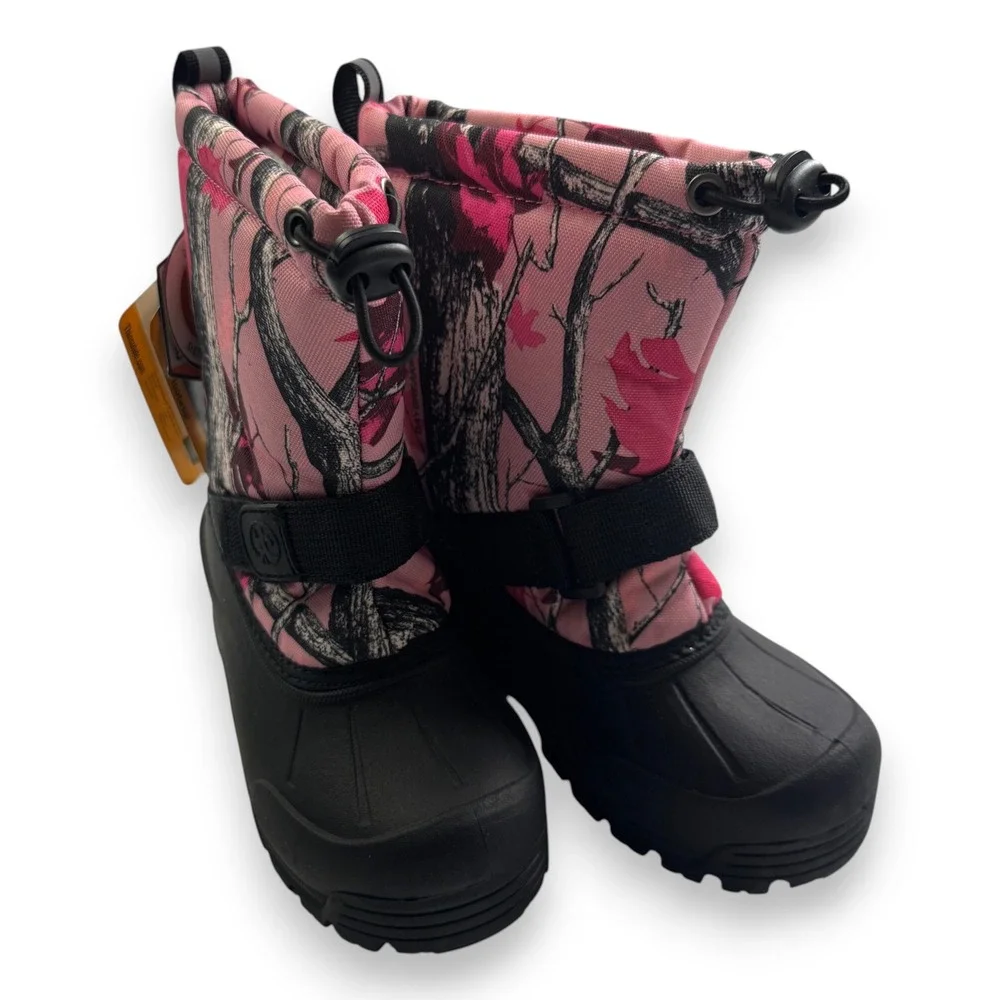 Daybreak Brand Camo Pink Snow Boots Kids Size 11 Thinsulate -25F Reflective NEW